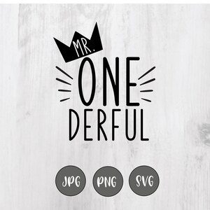 May include: Black and white graphic design with a crown and the text "MR. ONEderful".