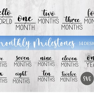 Monatliche Meilenstein Svg / monatliche Meilensteine / Hallo Welt / ein Jahr / monatliche Baby Body Svg / Cricut geschnitten Dateien