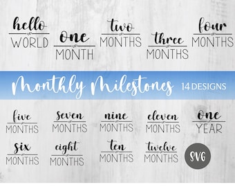 Monthly Milestone svg/ Monthly Milestones/ Hello World/ One Year/ Monthly Baby Onesie svg/ Cricut Cut Files