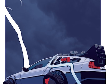 Back to the Future II Delorean print