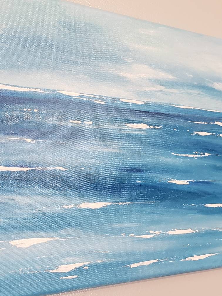 Ocean Painting Canvas Acrylic Blue Ocean Abstract Art Sea Sailing 11x14 ...