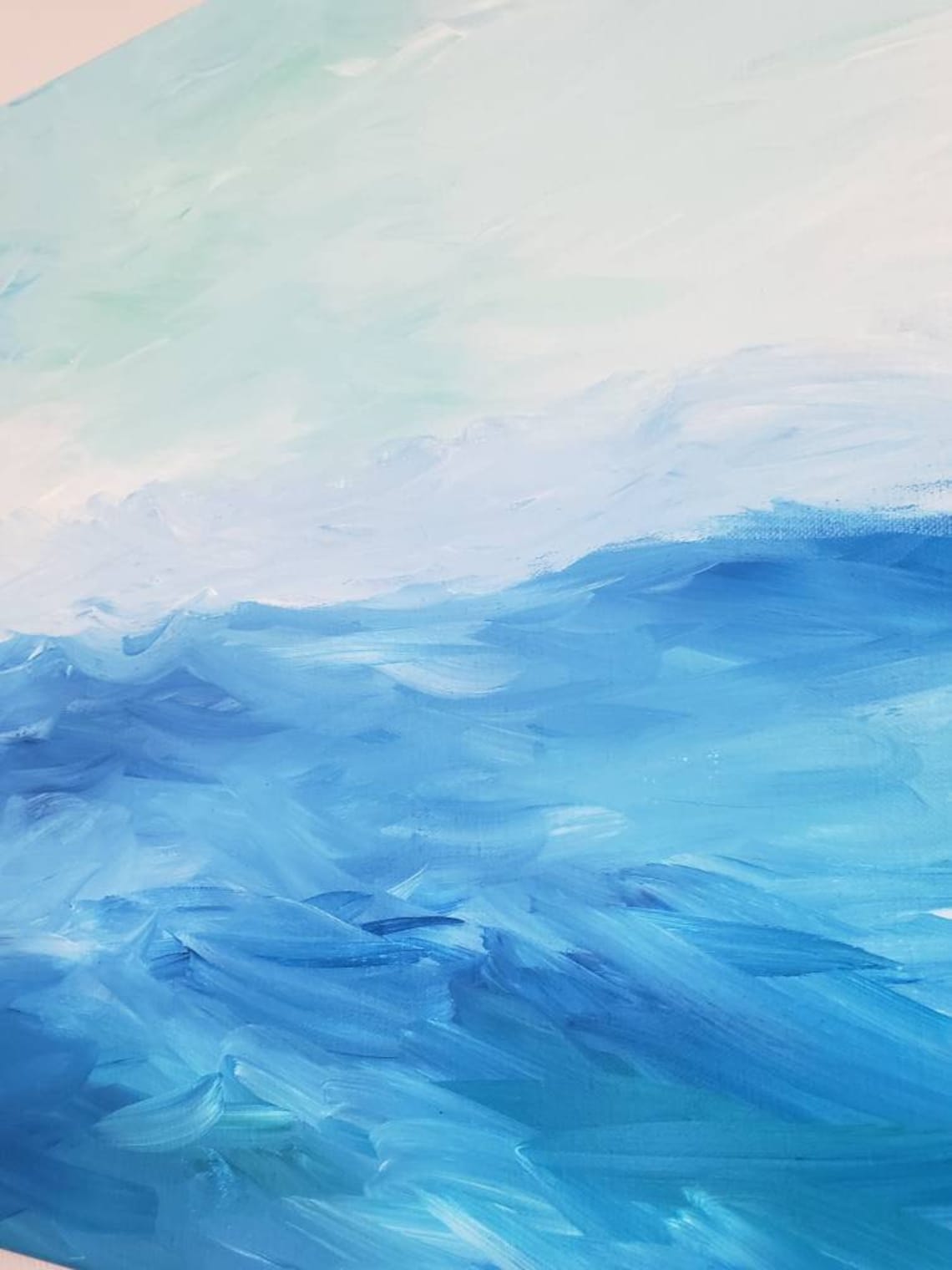 Ocean Painting Canvas Acrylic Blue Ocean Abstract Art Sea Etsy