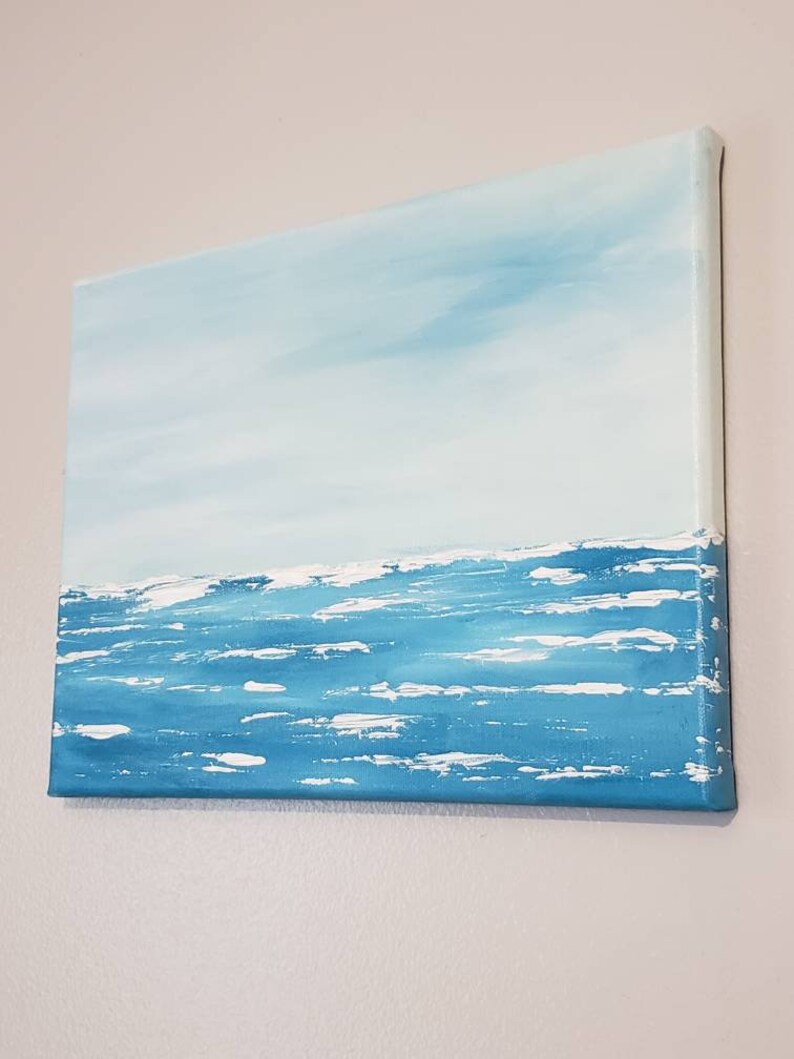 Ocean Painting Canvas Acrylic Blue Ocean Abstract Art Sea Sailing 9x12 ...