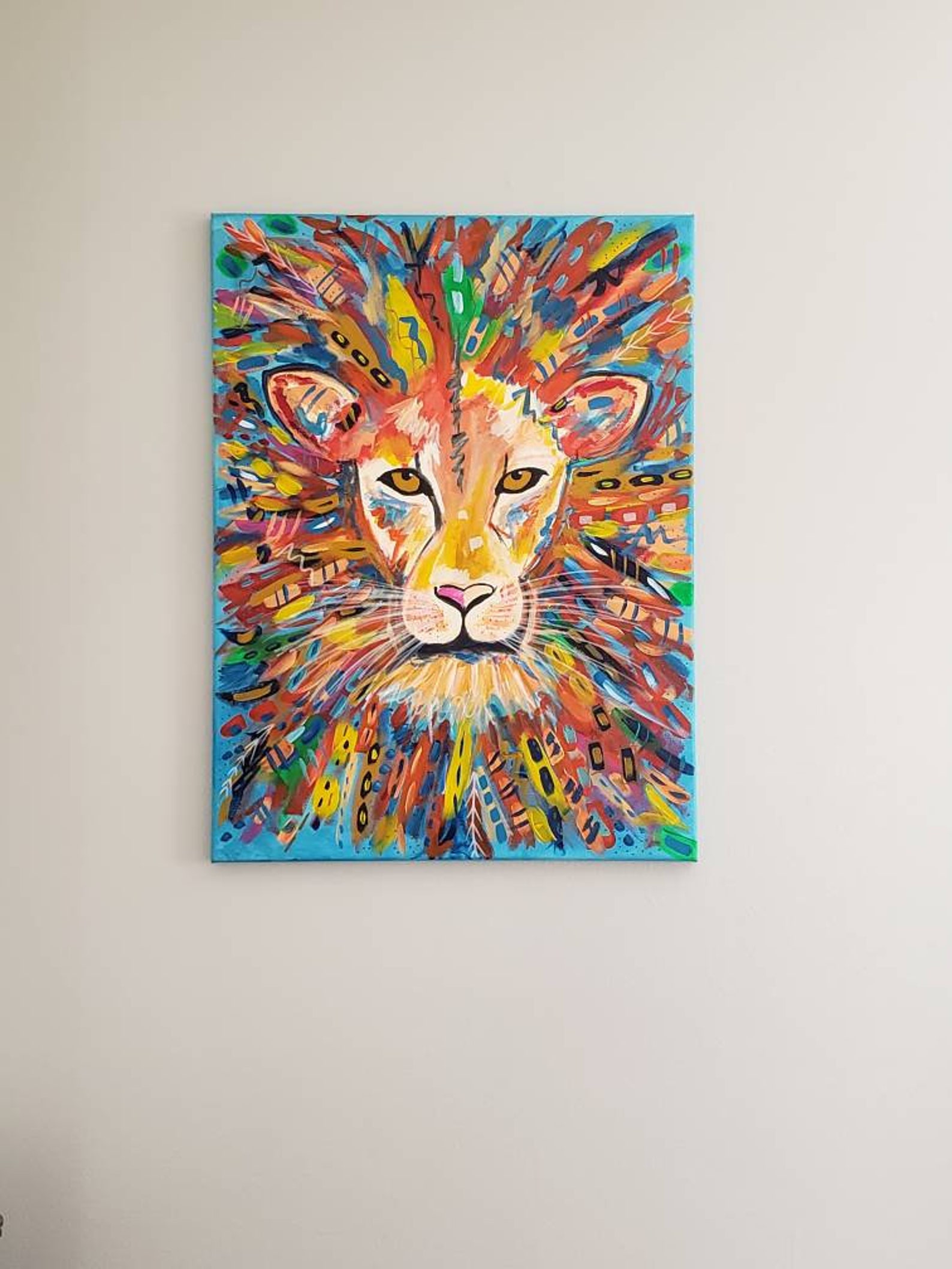 Abstract Lion Painting Original Whimsical Canvas Acrylic Etsy