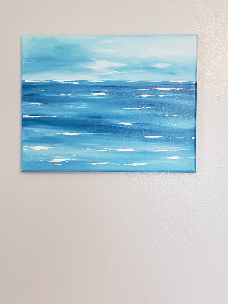 Ocean Painting Canvas Acrylic Blue Ocean Abstract Art Sea Sailing 11x14 ...