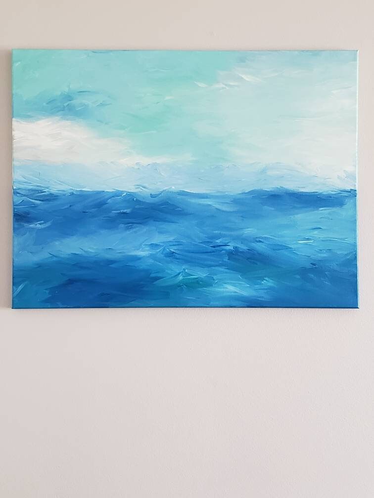 Ocean Painting Canvas Acrylic Blue Ocean Abstract Art Sea Sailing Water ...