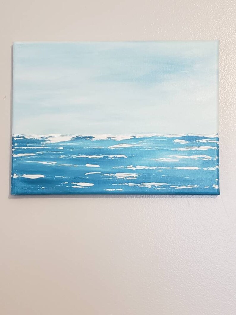 Ocean Painting Canvas Acrylic Blue Ocean Abstract Art Sea Sailing 9x12 ...