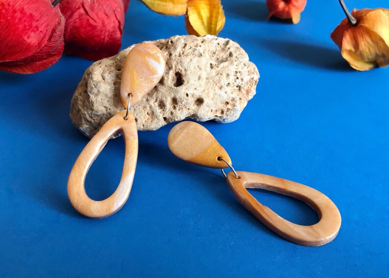 polymer clay earrings gift for women vintage vintage Gold Tear earrings handcrafted jewelry long earrings ceramic earrings