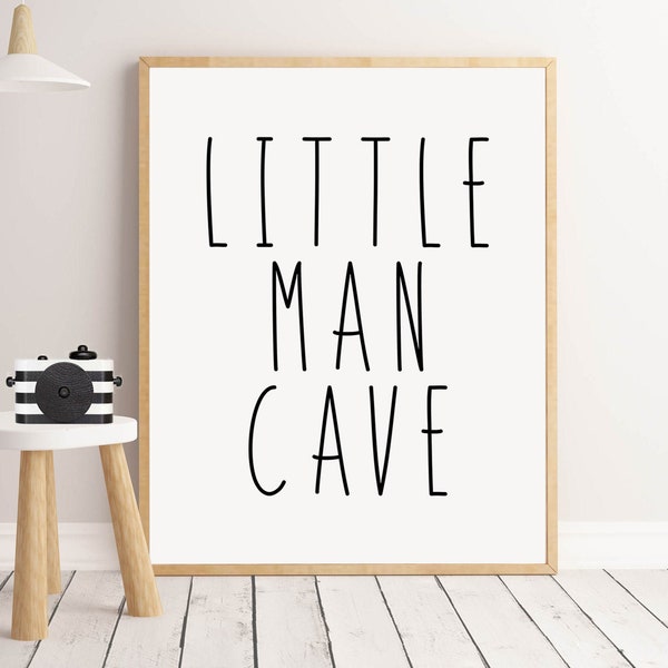 Little Man Cave Wall Art, Minimalist Kids Quote Print for Nursery, Playroom or Boys Bedroom