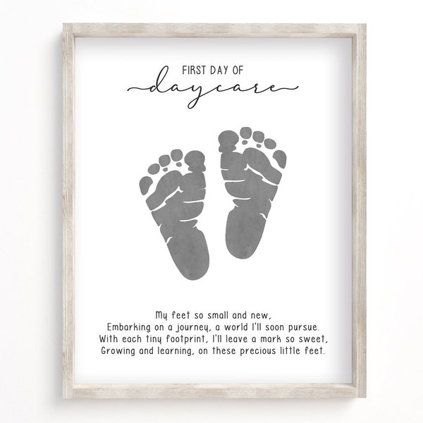 First Day of Daycare Footprint Craft, DIY Back to School Project, Printable Keepsake from Baby & Toddlers, Footprint Poem