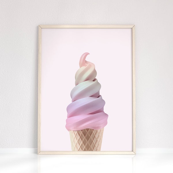 Girls Nursery Wall Art, Rainbow Ice Cream Poster on Blush Background for Circus Themed Birthday, Nursery, Playroom or Girls Bedroom