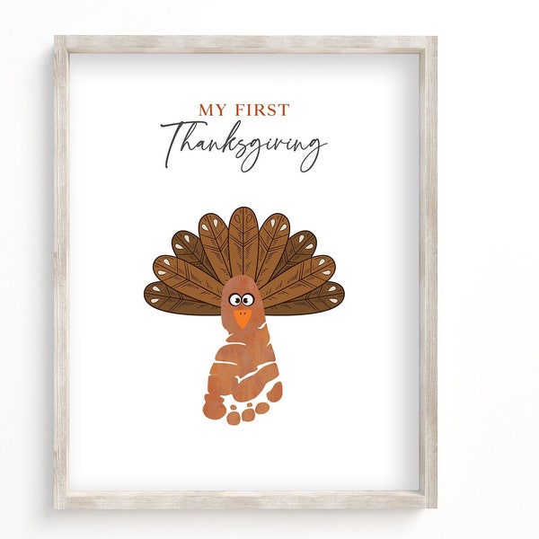 My First Thanksgiving Footprint DIY Craft, Turkey Keepsake from Baby, Fall Memory Card