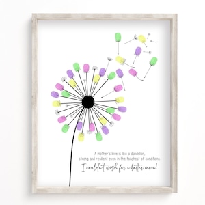 Mother&#39;s Day Gift, DIY Fingerprint Craft for Mom, I Couldn&#39;t Wish for a Better Mom, Dandelion Message from Kids, Birthday Gift for Mommy