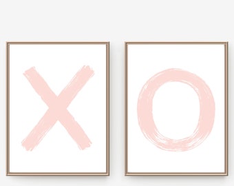 Blush Pink XO Nursery Art Prints: Hugs and Kisses (Digital Download)