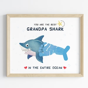 Vaderdag Voetafdruk | Opa Shark DIY kunst ambacht | Afdrukbare handafdruk aandenken | Geheugenknutsel voor papa | Verjaardagscadeau