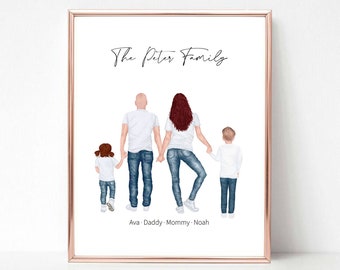 Custom Family Portrait, Personalized Kids with Parents, Family Art Printable, Housewarming Gift