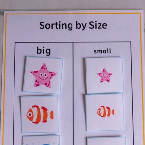 Educational Activity, Sorting by Size, Homeschool Printable, Busy Binder for Kids