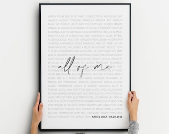 Song Poster, Song Lyrics Wall Art, Custom First Dance for Anniversary Gift, Personalized One Year Anniversary, Wedding Gift Printable