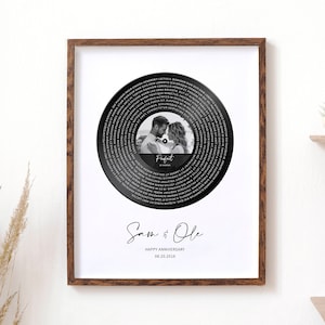 Arte de vinilo personalizado, arte de pared con letras de canciones y foto, regalos de aniversario y boda, póster de primer baile, decoración musical imprimible