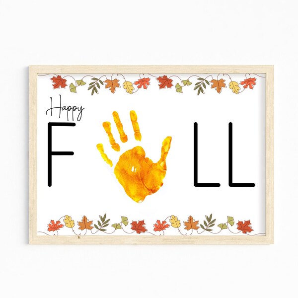 Happy Fall Handprint Craft, Printable DIY Autumn Handprint Art, Keepsake for Kids, Memory Craft, Preschool Daycare Activities