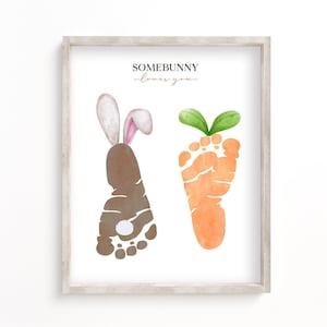 Easter Craft Template, DIY Bunny Footprint, Somebunny Loves You, Preschool Craft for Kids, Memory Keepsake, Personalized Easter Gift
