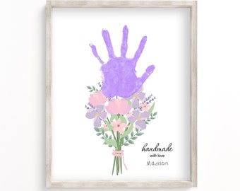 Flower Handprint Craft Art, DIY Mother's Day Gift, Memory Keepsake from Kids, Grandparents Handprint, Pastel Flowers
