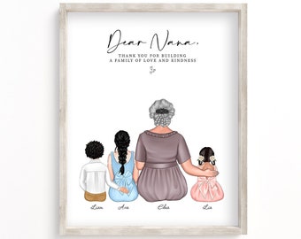 Custom Grandma and Grandkids Portrait, Mother's Day Gift for Nana, Personalized Gifts from Grandkids, Birthday Gift for Granny