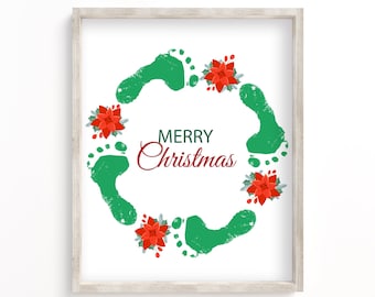 Holidays Handprint Craft, Printable DIY Christmas Art, Handprint Art for Kids, Footprint Wreath, Christmas Activities for School Daycare