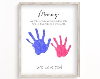 Handprint Craft Art for Mommy, DIY Mother's Day Gift, No Matter How Big These Hands Grow, Memory Keepsake from Kids, Personalized Birthday
