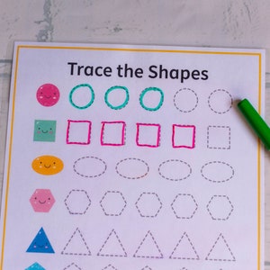 Shapes Tracing Worksheet: Toddler Busy Book Printable (Digital File)