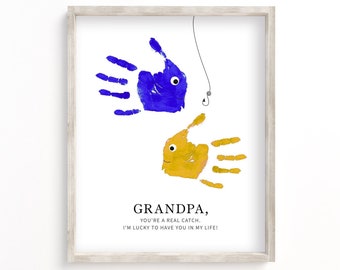 DIY Handprint Craft: Grandpa, You're a Real Catch! Personalized Gift for Grandfather, DIY Father's Day Gift, Keepsake from Kids