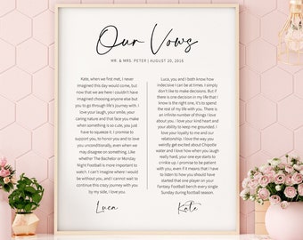 His and Hers Wedding Vows, Vows Keepsake, Personalized One Year Anniversary, Wedding Gift Printable