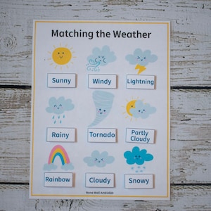 Faire correspondre la feuille de travail météo, livre occupé imprimable, activité éducative à la maison, classeur occupé pour les tout-petits