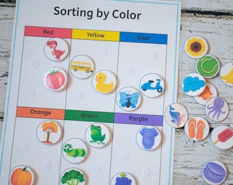 Clasificación por color, Libro ocupado imprimible, Actividad preescolar, Hoja de trabajo de educación en el hogar, Carpeta de aprendizaje para niños pequeños