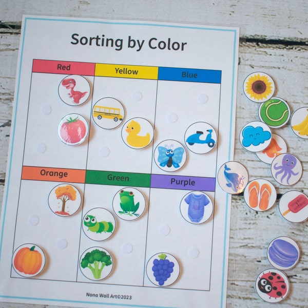Sorting by Color, Busy Book Printable, Preschool Activity, Homeschool Worksheet, Learning Binder for Toddlers
