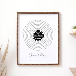 Personalized Song Lyrics Vinyl Record Art, Custom Anniversary Gift, Wedding First Dance Poster, Printable Vintage Music Decor