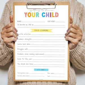Back to School: Parent Survey, Getting to Know Your Child Printable, Beginning of School Year Questionnaire