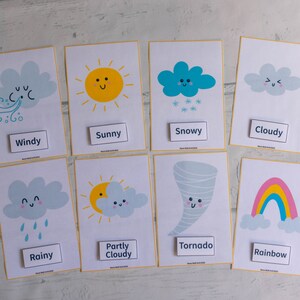 Cartões flash meteorológicos, cartões montessori de três partes, livro ocupado para impressão, atividade educacional em casa, fichário ocupado para crianças