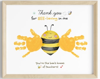 Bee handafdruk leraar waardering cadeau: doe-het-zelf bedankje (digitaal bestand)