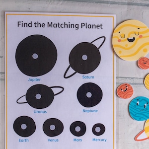 Attività educativa, foglio di lavoro del sistema solare, stampabile per la scuola domestica, raccoglitore occupato per bambini, apprendimento Montessori