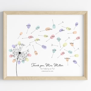 Custom Teacher Gift from Students | Personalized Fingerprint Dandelion Art | End of Year Printable | DIY Teacher Appreciation Gift