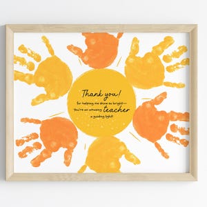 Artisanat d'empreinte de main d'appréciation de l'enseignant | Vous m'aidez à briller | Cadeau de fin d'année d'un étudiant | Cadeau bricolage pour professeur | Art du soleil imprimable
