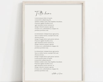 Custom Poem Art, Printable Poetry, Personalized Poem Poster, Housewarming Gift, Any Custom Text, Song or Quote
