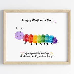 Manualidad de huellas dactilares para el Día de la Madre / Tarjeta imprimible con forma de bicho del amor / Arte de oruga para niños / Actividad de huellas dactilares para preescolares / Manualidad imprimible