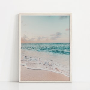 Ocean Wall Art, Beach Sunset Print, Summer Printable, Coastal Decor, Pastel Beach Nursery Print