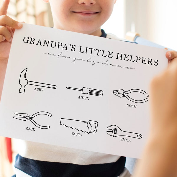 Opas kleine Helfer, personalisiertes Werkzeug-Geschenk, Vatertagsgeschenk für Papa oder Papa, benutzerdefiniertes Heimwerker-Geburtstagsgeschenk von Enkelkindern