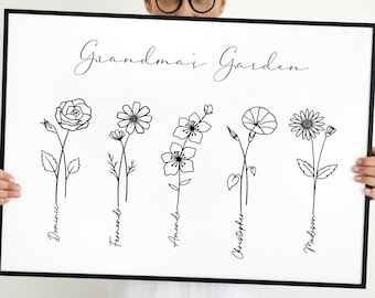 Custom Birth Month Flower Print: Grandma's Garden Gift (Digital File)