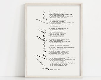 Edgar Allan Poe Wall Art, Printable Poem, Annabel Lee Poster, Minimalist Poetry