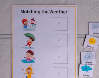 Educational Activity, Weather Worksheet, Homeschool Printable, Busy Binder for Kids, Montessori Learning