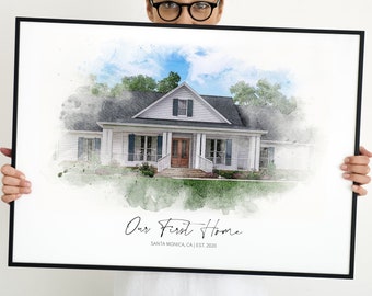 Watercolor House from Photo, Personalized First Home Gift, Custom Housewarming Gift, Printable House Portrait